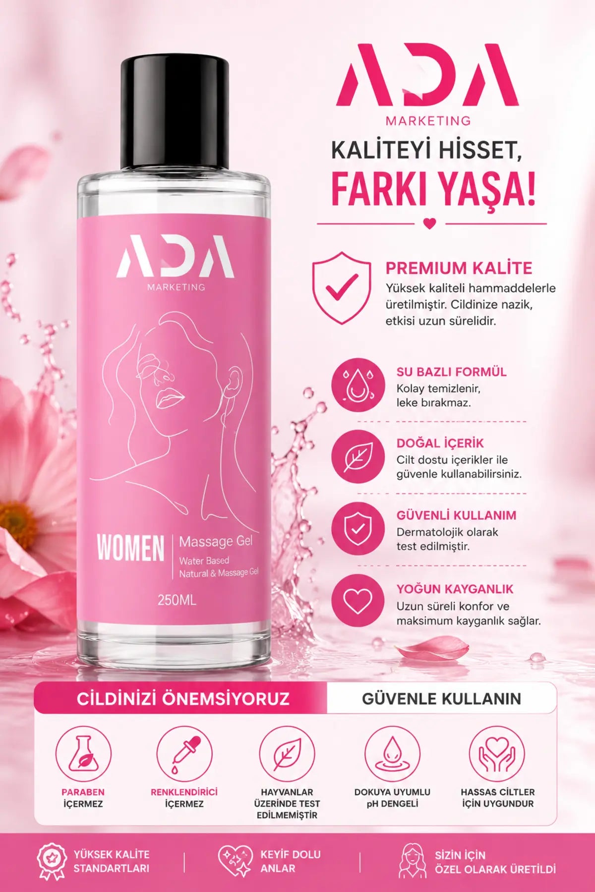 Kadınlara Özel Anal Vajinal Kayganlaştırıcı Jel 250 ML – Su Bazlı Çilek Aromalı