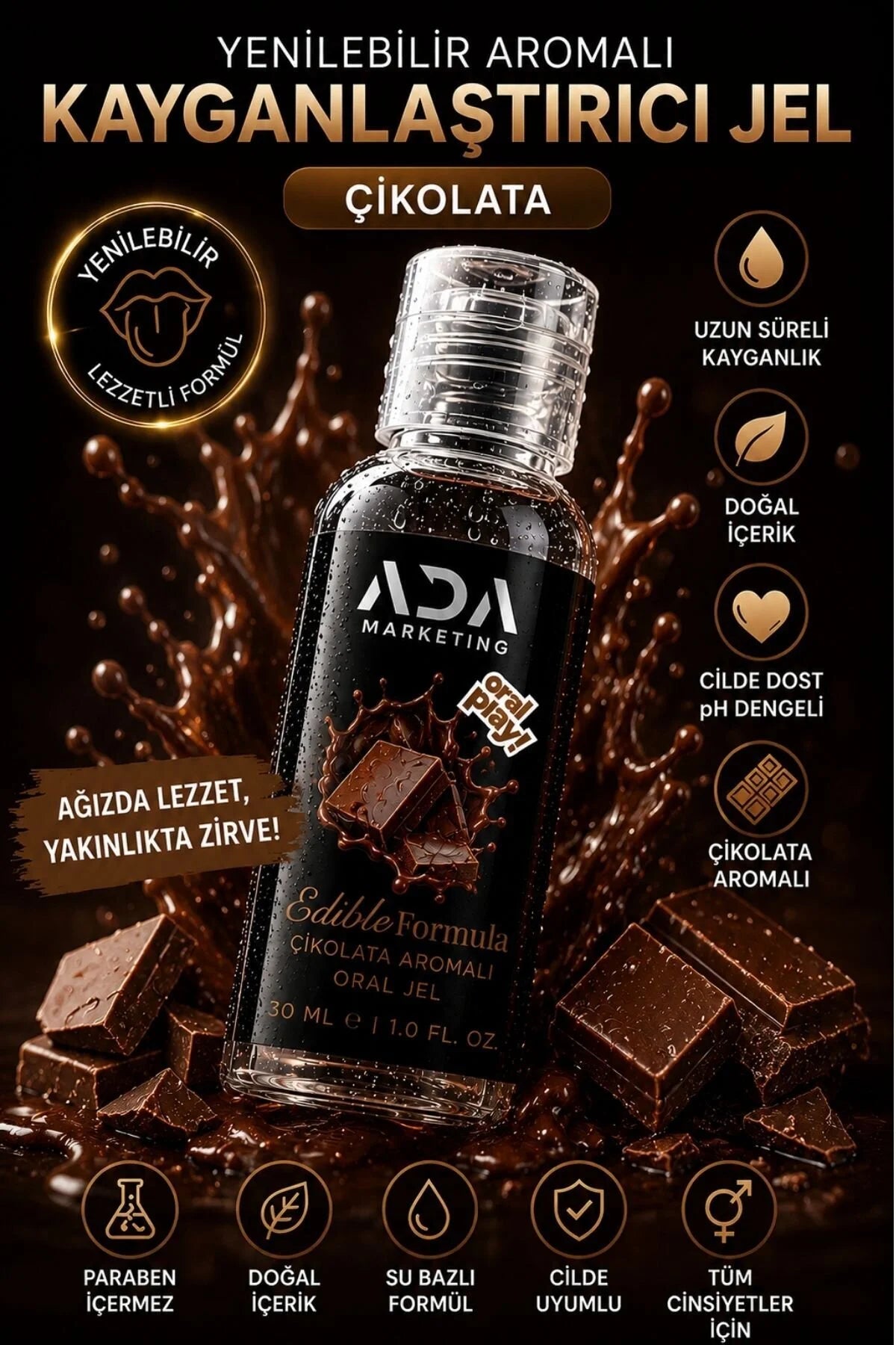 Çikolata Aromalı Yenilebilir Kayganlaştırıcı Jel 30 ML | ADA Marketing
