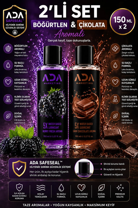 Berry Fresh & Çikolata Aromalı Kayganlaştırıcı Jel Seti 2x150 ML – 2'li Su Bazlı Jel