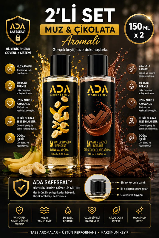 Çikolata & Muz Aromalı Kayganlaştırıcı Jel Seti 2x150 ML – 2'li Su Bazlı Jel