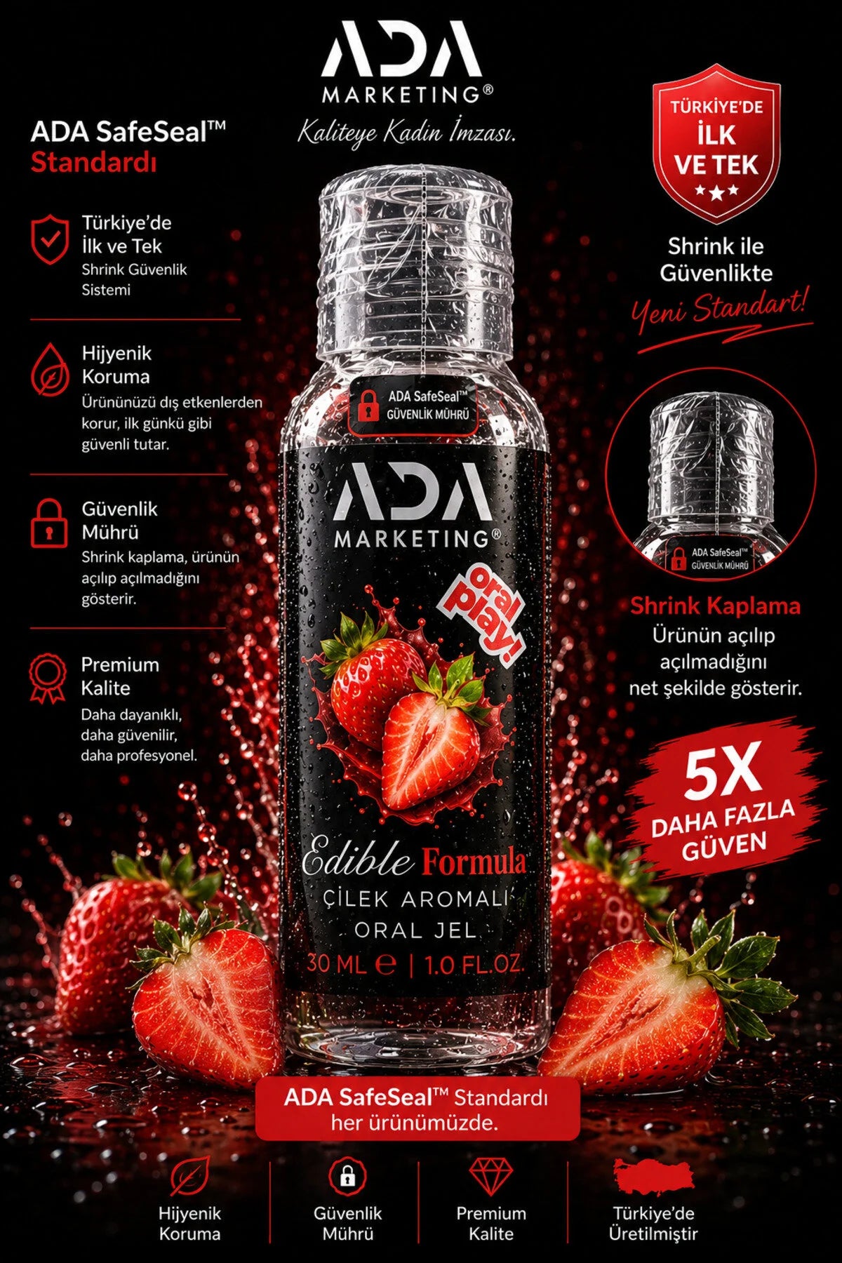 Çilek Aromalı Yenilebilir Kayganlaştırıcı Jel 30 ML | ADA Marketing
