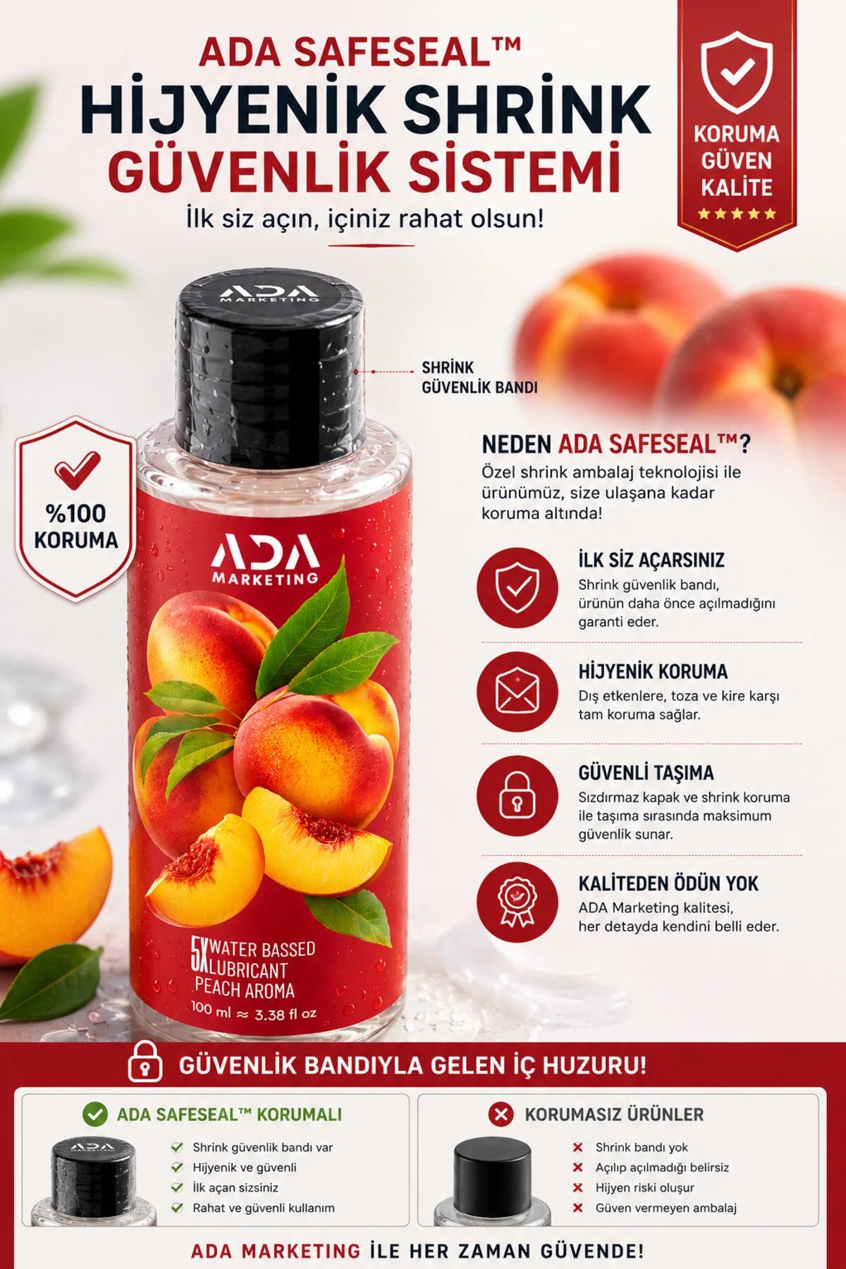 Şeftali Aromalı Yenilebilir Kayganlaştırıcı Jel 100 ML | ADA Marketing